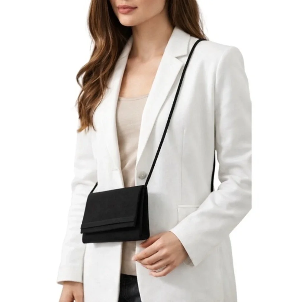 La Regale Black Satin Evening Clutch Crossbody Bag Formal Wedding Elegant 25-05‎